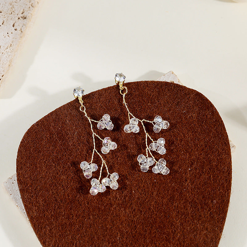Wholesale Spring and summer colorful flower earrings handmade crystal beaded braided long earrings
